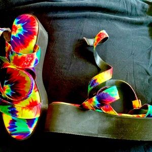 Tie dye platform ankle wrap sandals